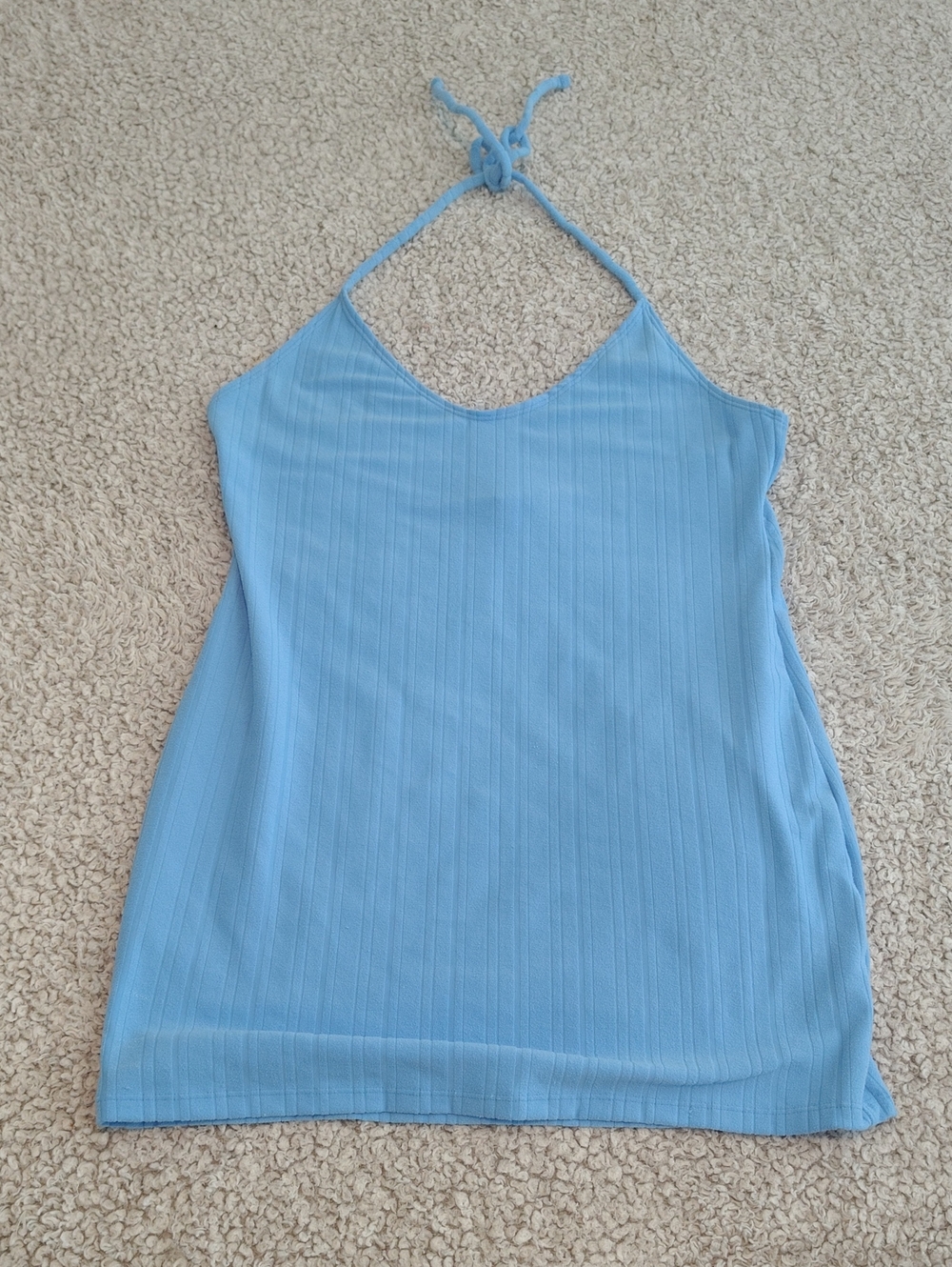 Light Blue Ribbed Halter Swim Cover Up